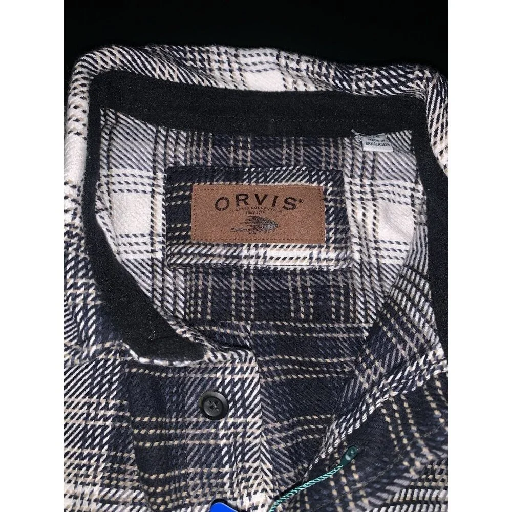 Orvis Men’s Plaid Flannel Shirt Gray Size L - Picture 2 of 7